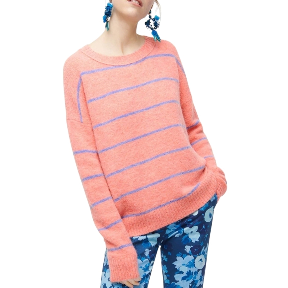 J. Crew Alpaca Wool‎ Oversized Crewneck Baggy 90s Sweater in Stripe Women's Sz L